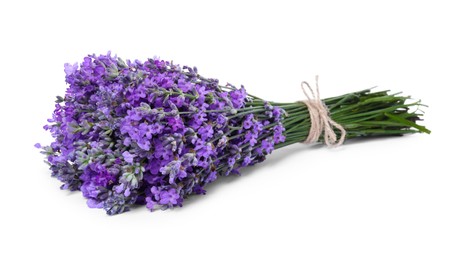 Photo of Bouquet of beautiful lavender flowers isolated on white