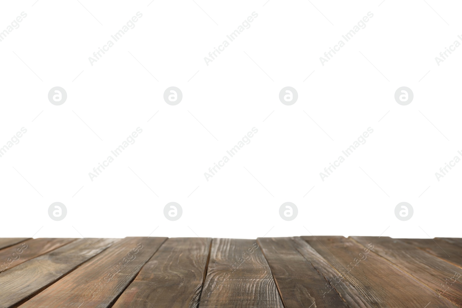 Photo of Empty wooden surface against white background. Mockup for design