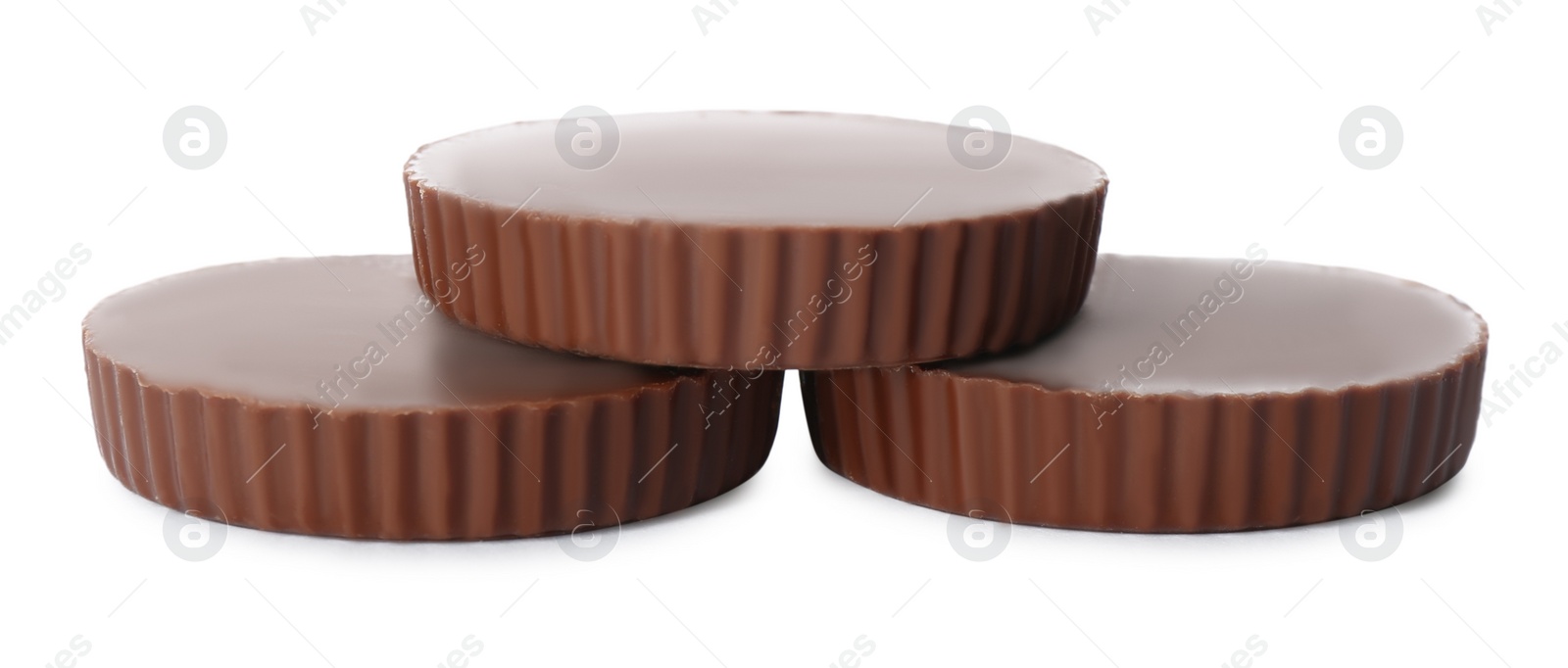 Photo of Delicious peanut butter cups on white background