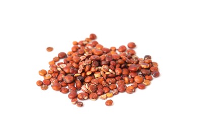 Photo of Pile of raw red quinoa seeds on white background. Vegetable planting