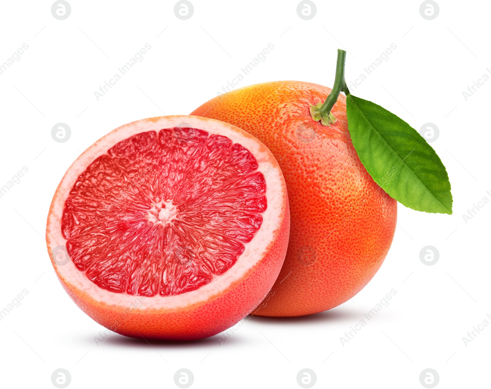 Image of Fresh whole and cut grapefruits isolated on white