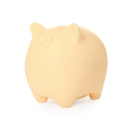 Photo of Piggy bank isolated on white. Saving money