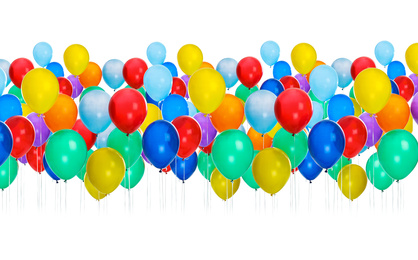 Image of Set of color balloons on white background