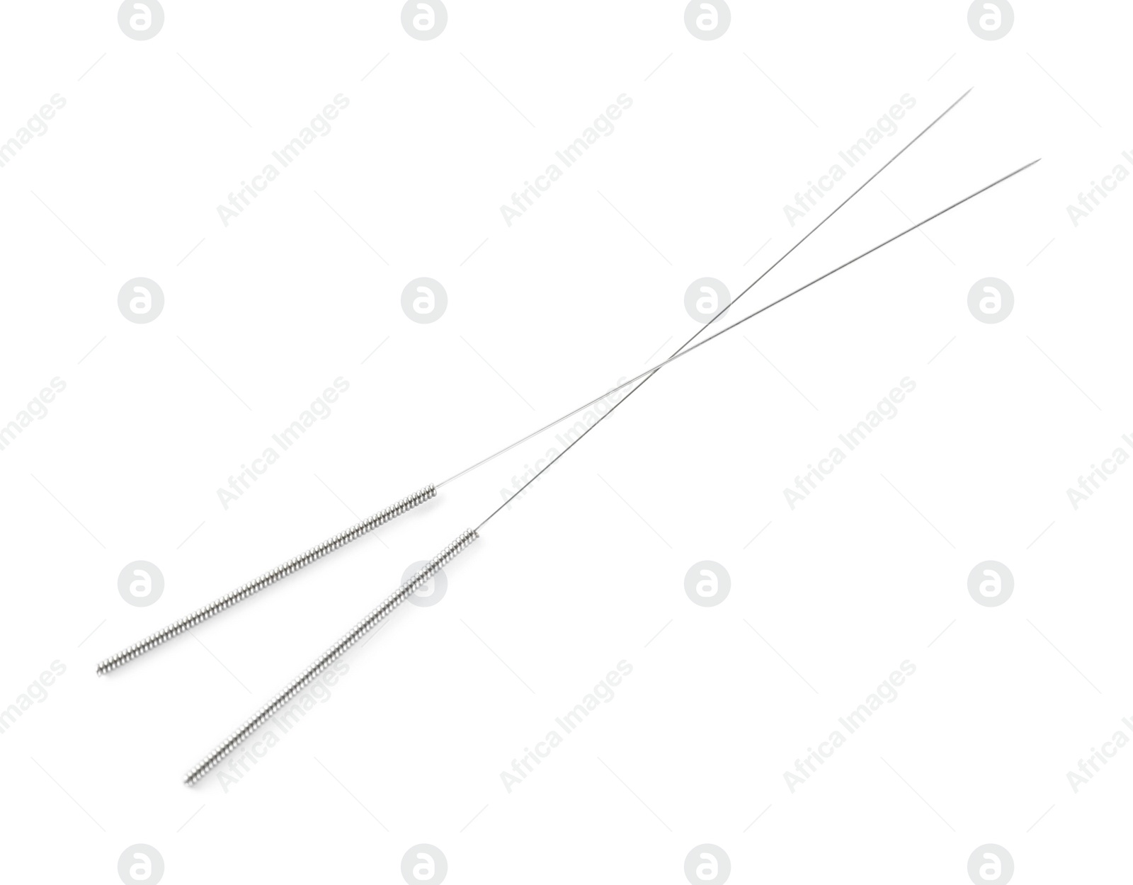 Photo of Two needles for acupuncture on white background