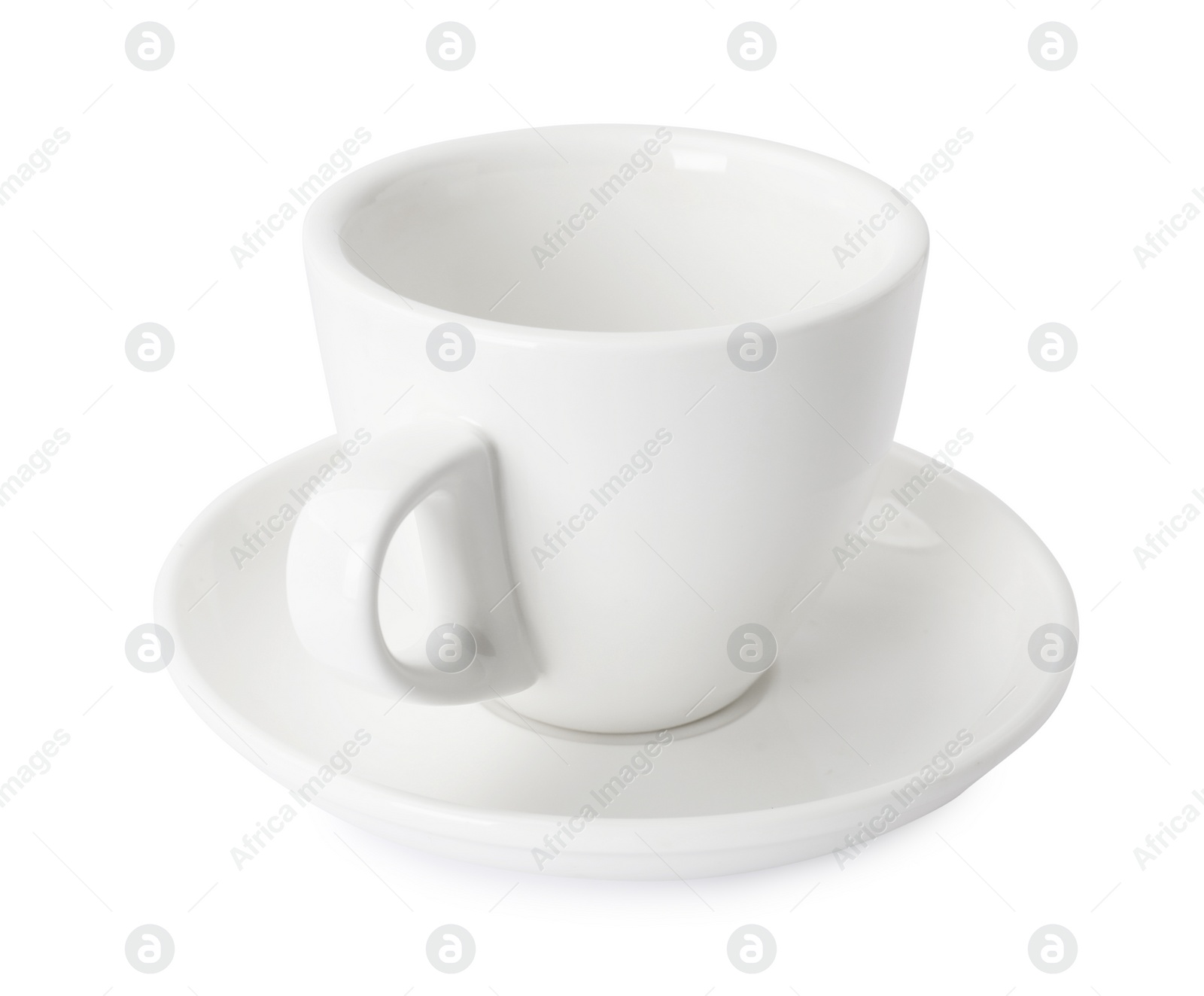 Photo of Ceramic cup and saucer isolated on white