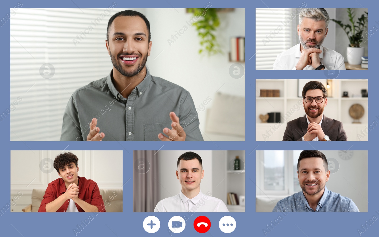 Image of Laptop (computer) screen showing people during video call. Colleagues having video chat