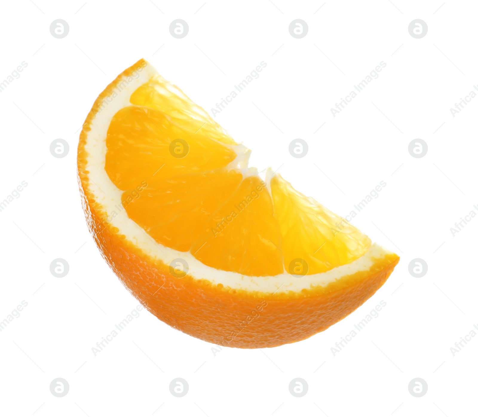 Photo of Slice of ripe orange isolated on white