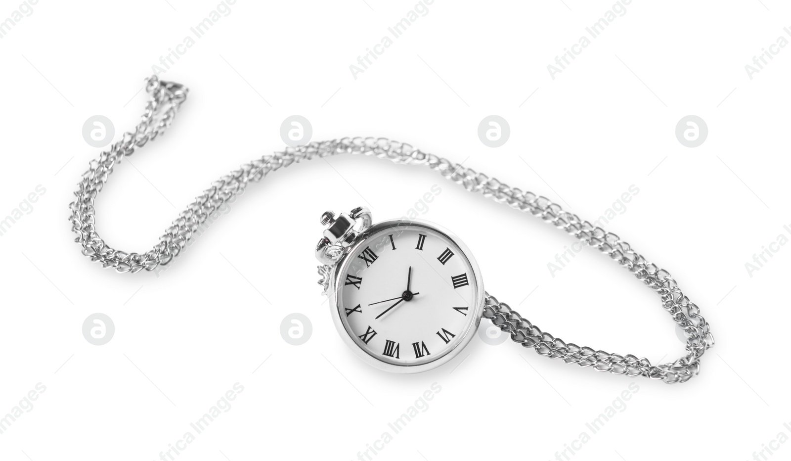 Photo of One silver pocket clock isolated on white