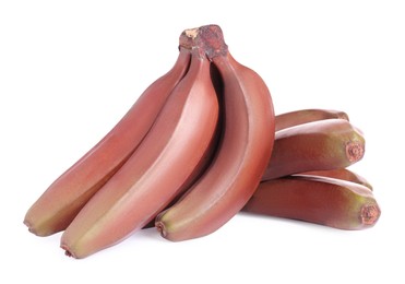 Delicious red baby bananas on white background