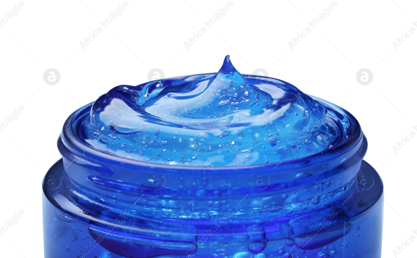 Photo of Jar of transparent cosmetic gel on light background, closeup