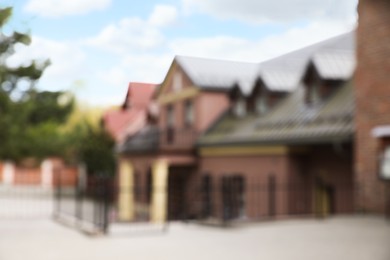 Blurred view of beautiful buildings on city street