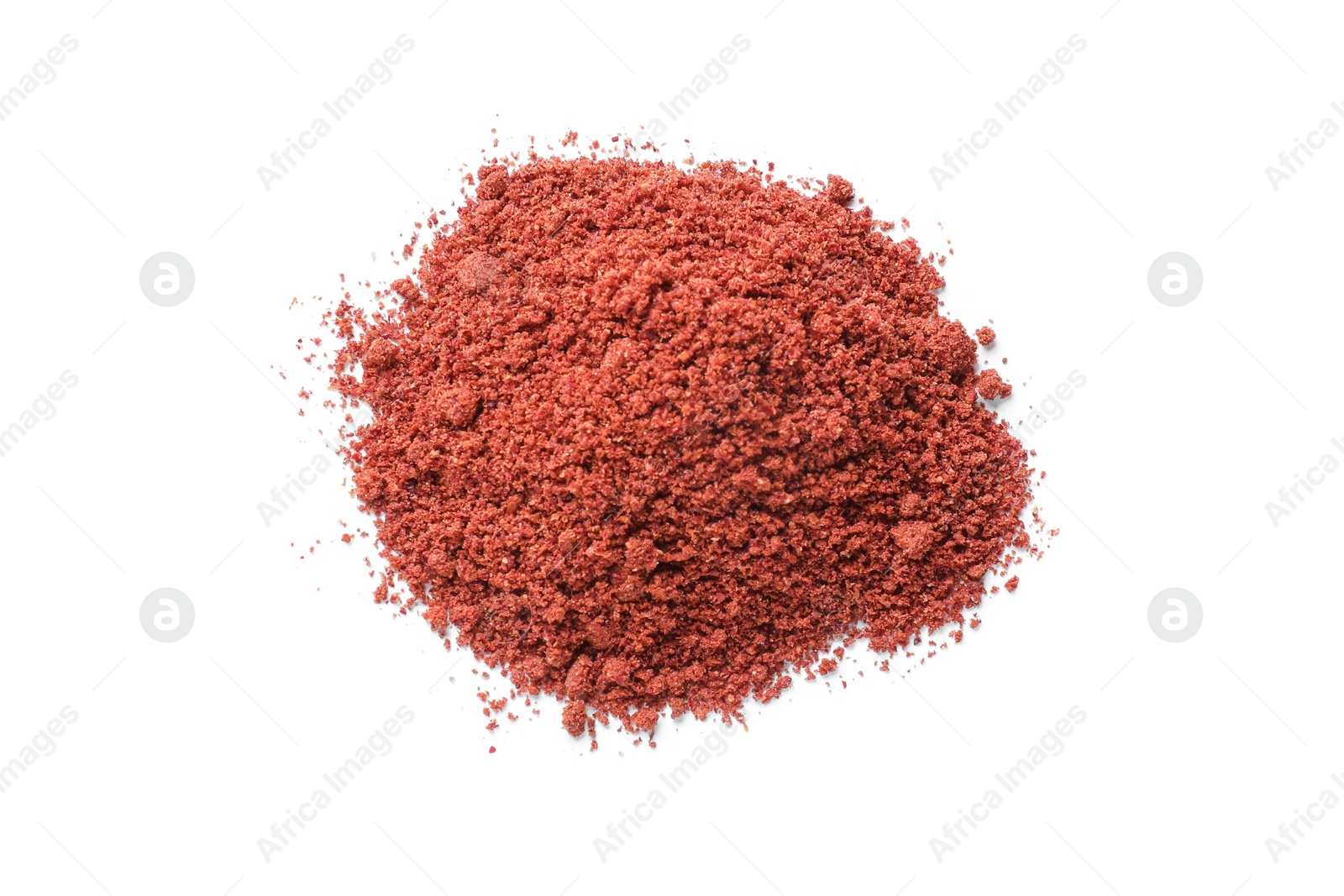 Photo of Heap of dried cranberry powder isolated on white, top view