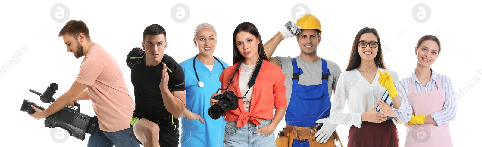 Image of Career choice. People of different professions on white background, banner design