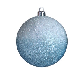 Photo of Beautiful light blue Christmas ball isolated on white