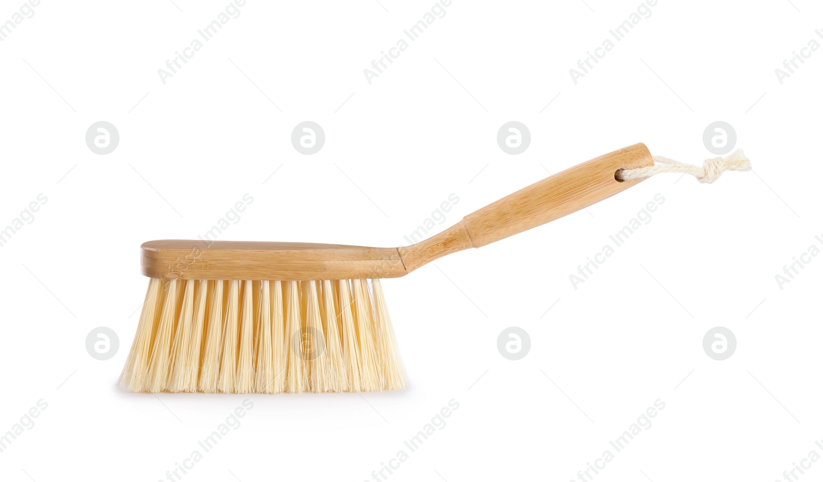 Photo of Wooden brush isolated on white. Cleaning tool