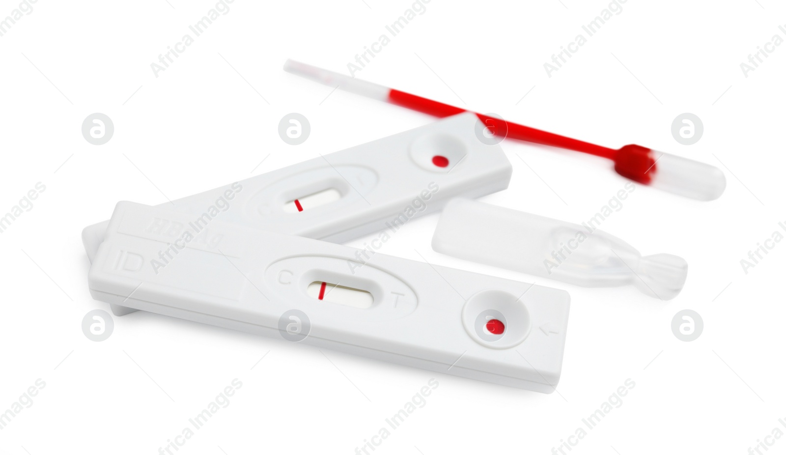 Photo of Disposable express hepatitis test kit on white background