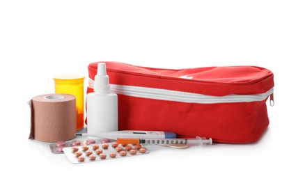 First aid kit on white background. Health care