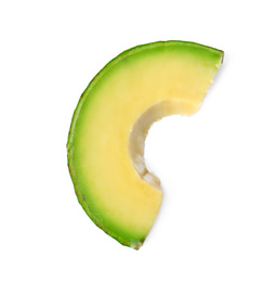 Photo of Slice of raw avocado isolated on white, top view