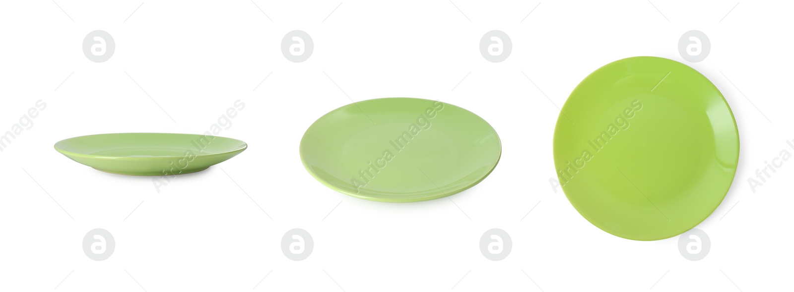 Image of Empty ceramic plate isolated on white, set with different views