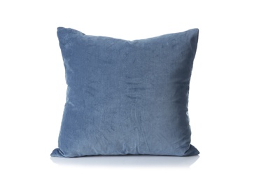 Photo of Soft decorative pillow on white background