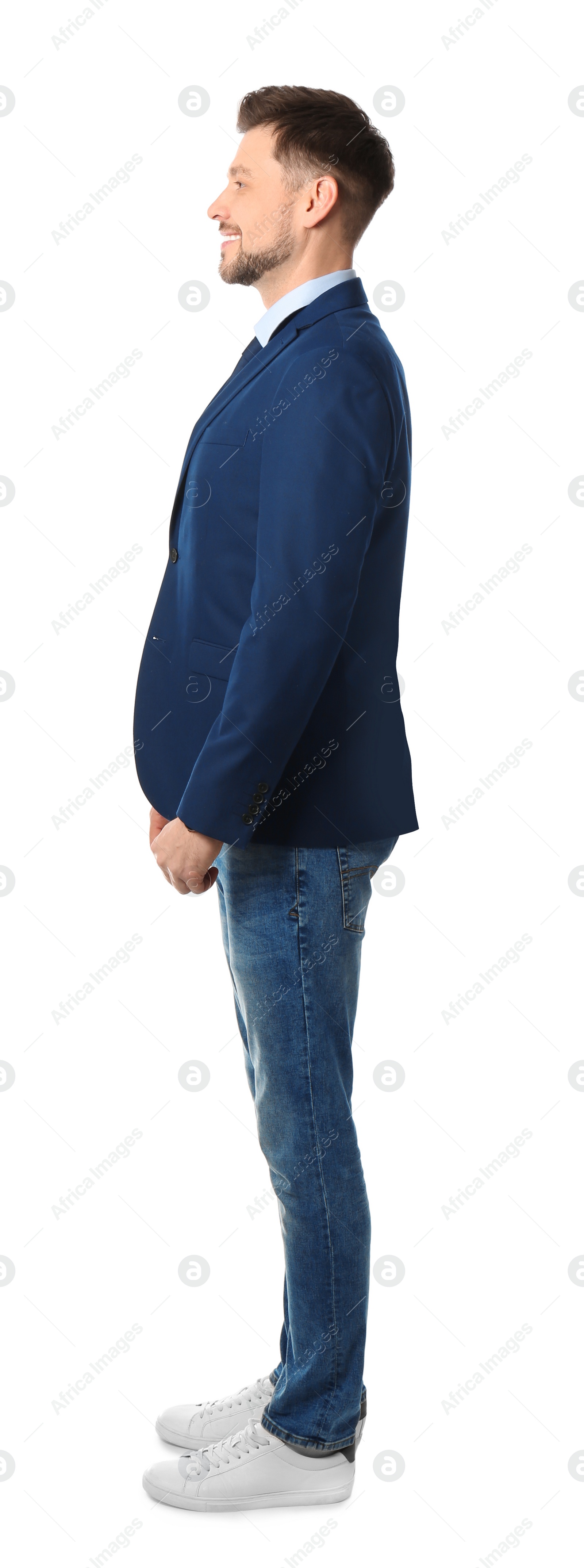 Photo of Full length portrait of businessman posing on white background