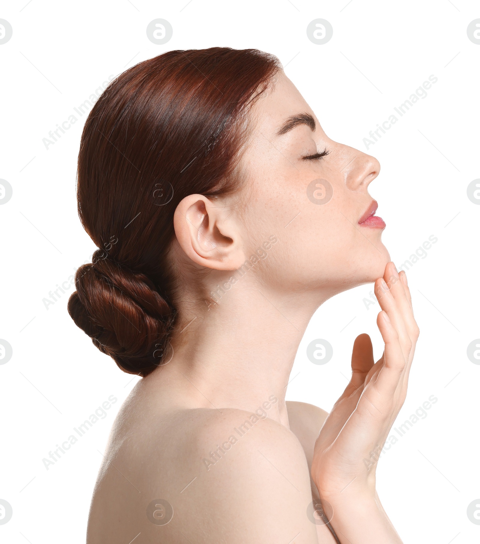 Photo of Portrait of beautiful woman on white background