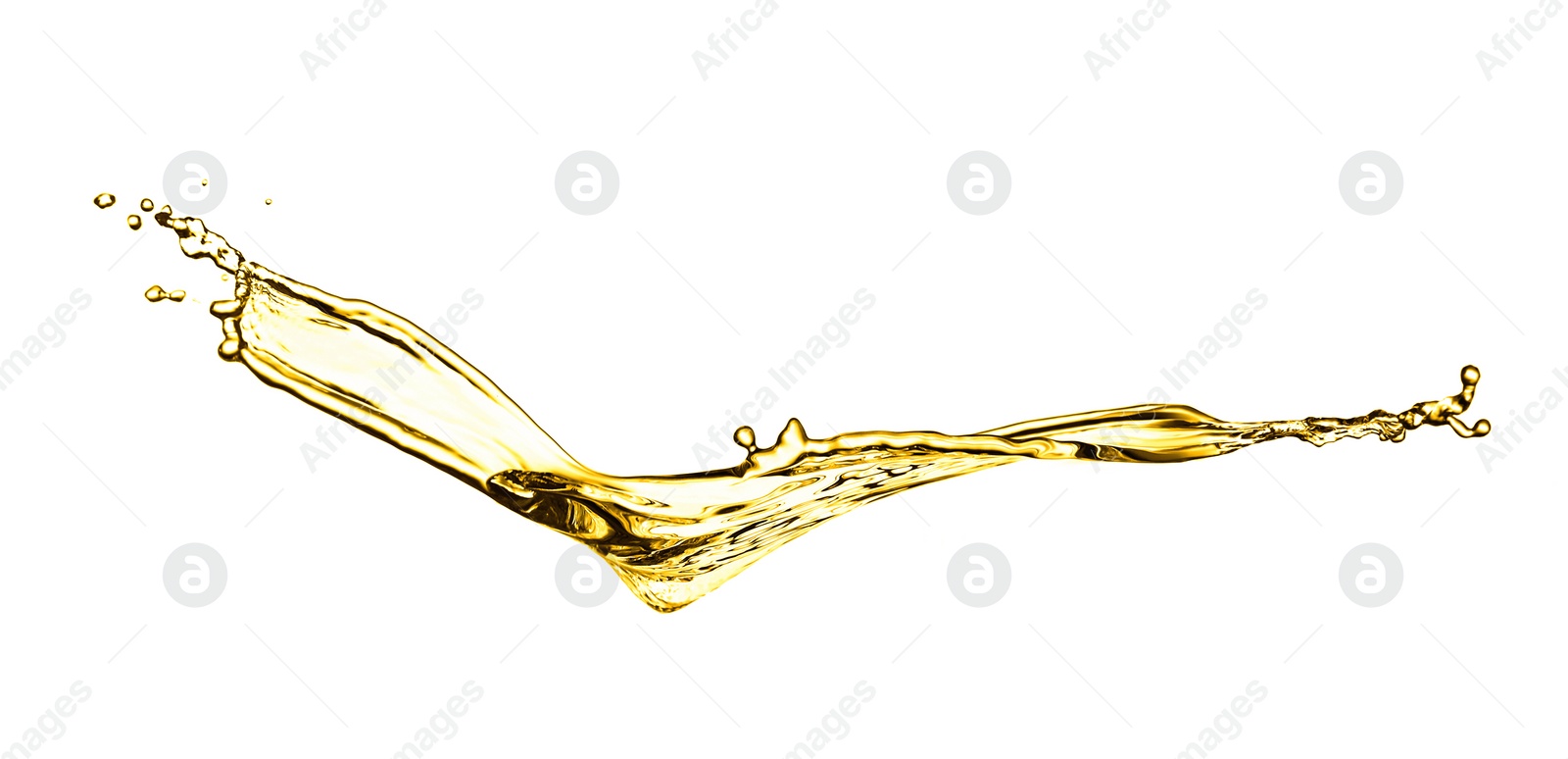Image of Splash of golden oily liquid on white background