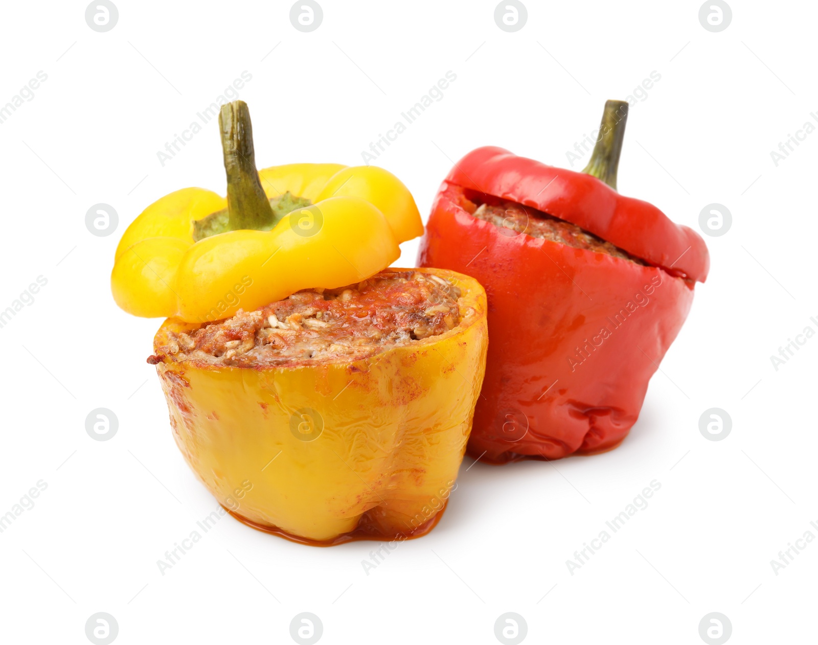 Photo of Delicious stuffed bell peppers isolated on white