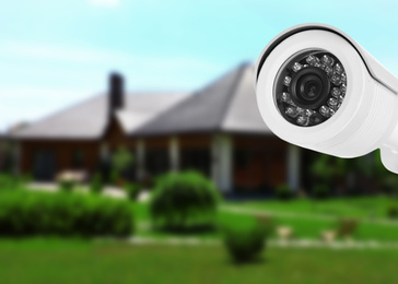 Image of Home security system. House under CCTV camera surveillance