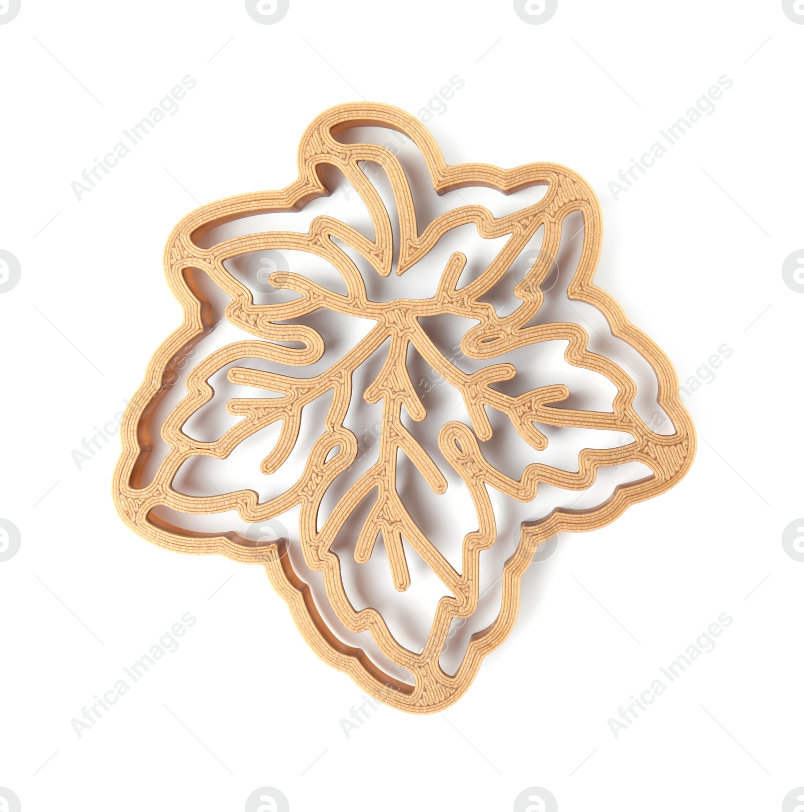 Photo of Cookie cutter in shape of leaf isolated on white, top view