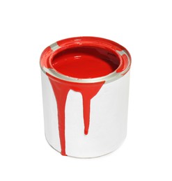 Can of red paint on white background