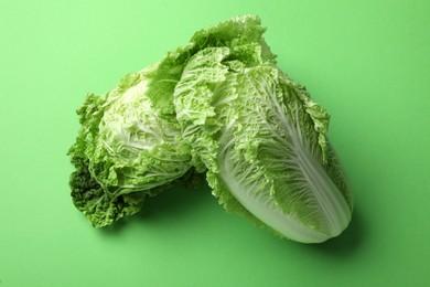 Fresh ripe Chinese cabbages on light green background