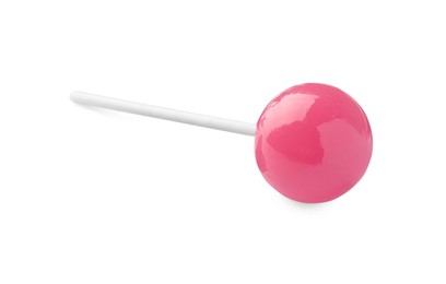 Photo of One sweet pink lollipop isolated on white