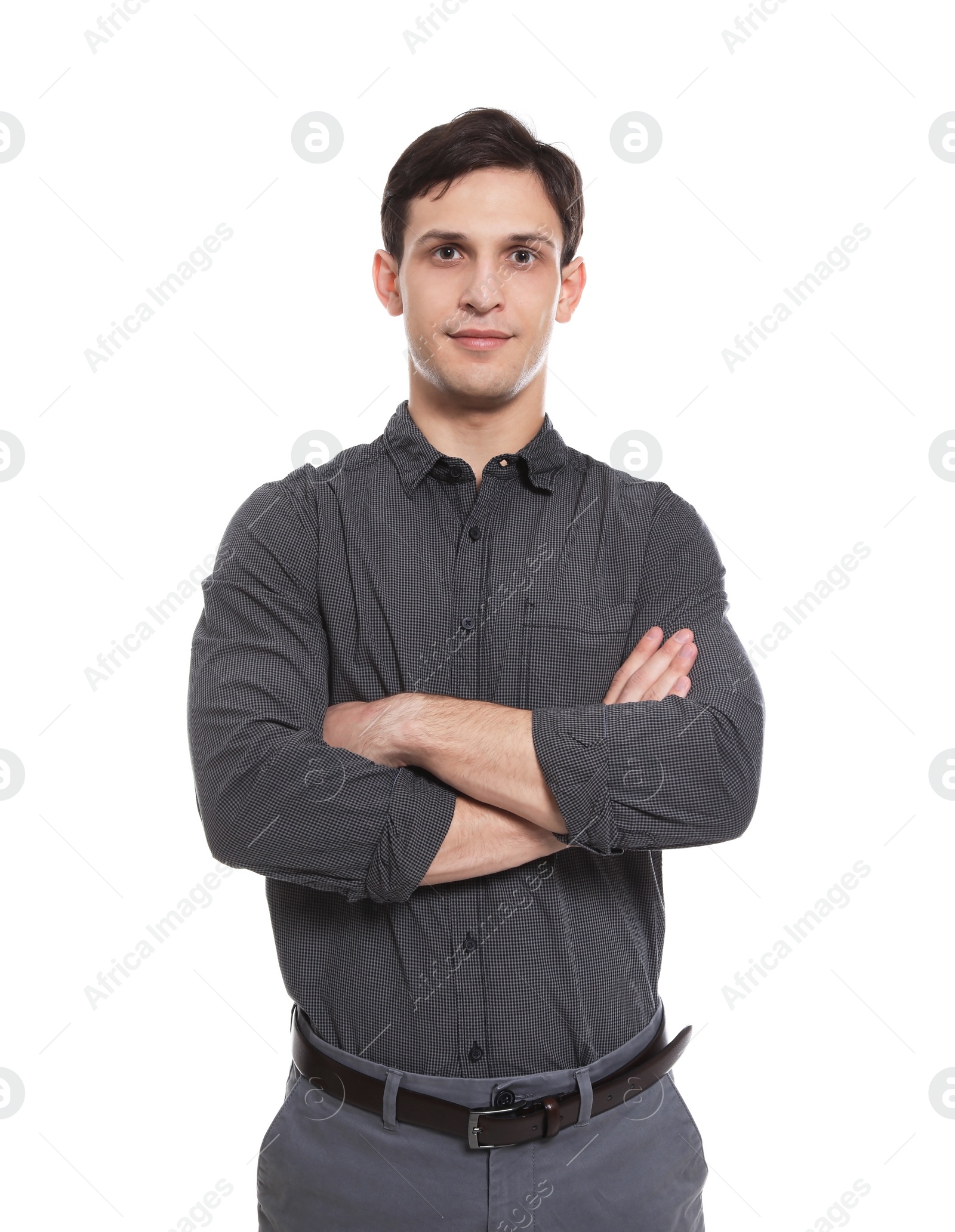 Photo of Portrait of confident young man on white background