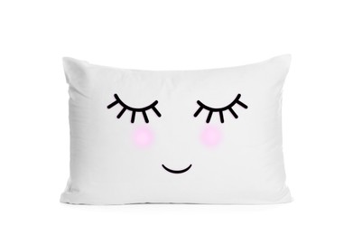 Image of Soft pillow with cute face isolated on white 
