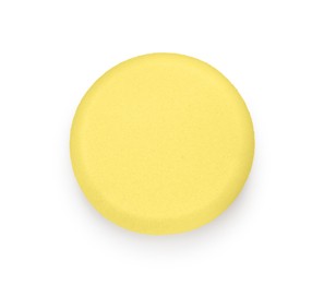Photo of Clay crafting tool. Yellow pottery sponge isolated on white, top view