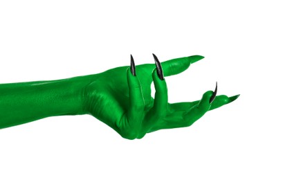 Creepy monster. Green hand with claws isolated on white