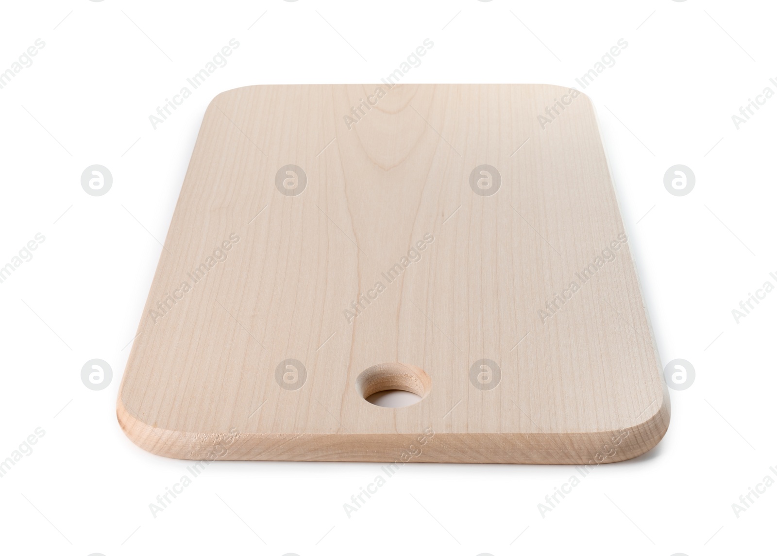 Photo of One wooden cutting board on white background