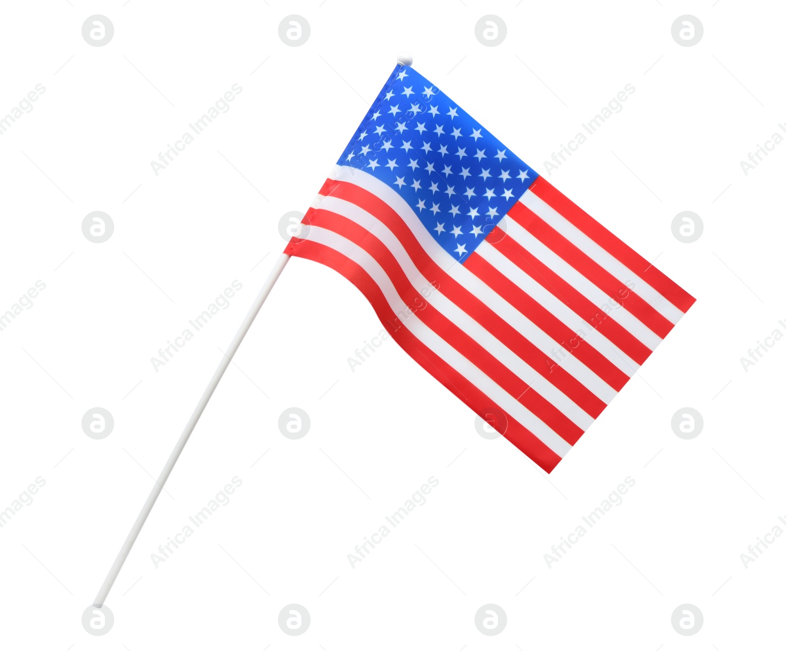 Photo of American flag, isolated on white. National symbol of USA