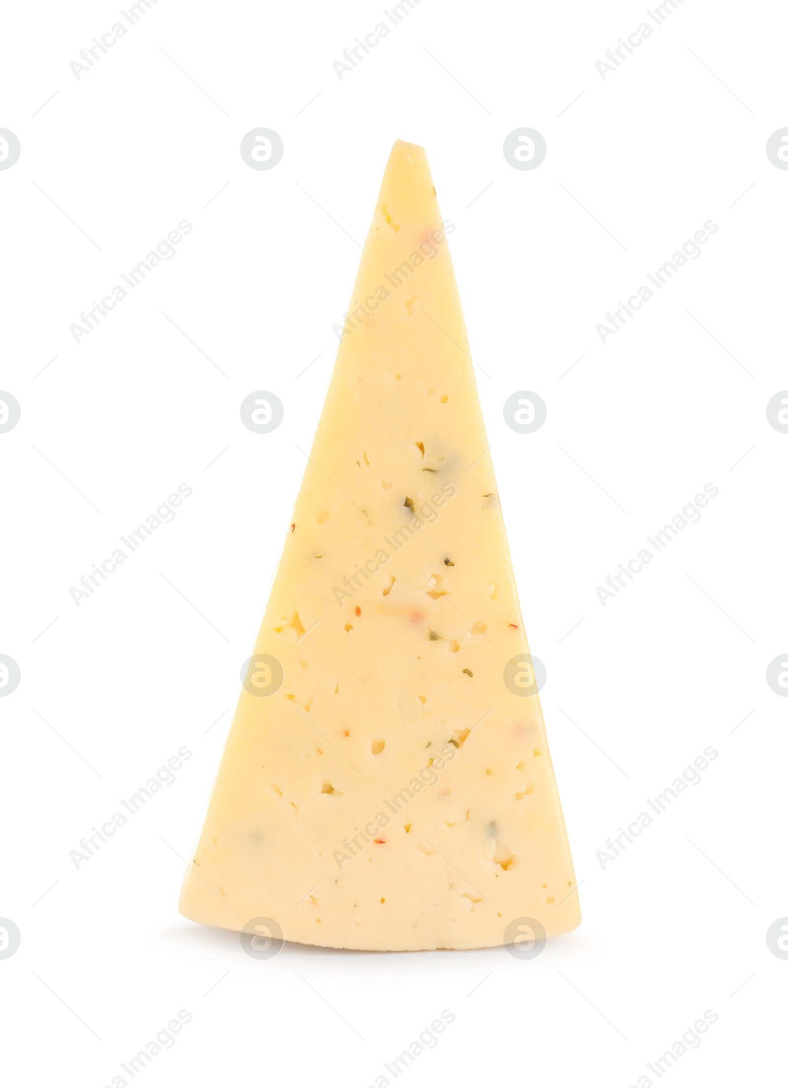 Photo of Piece of delicious cheese on white background