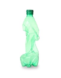 Crumpled disposable plastic bottle isolated on white