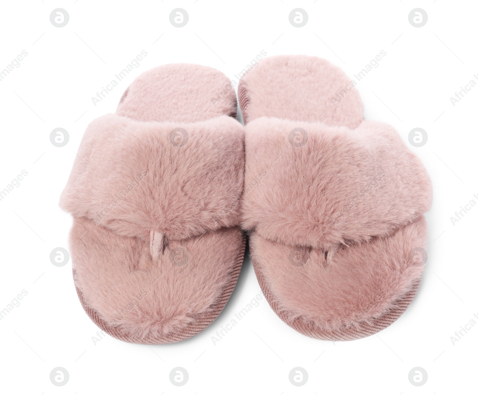 Photo of Pair of pink soft slippers isolated on white