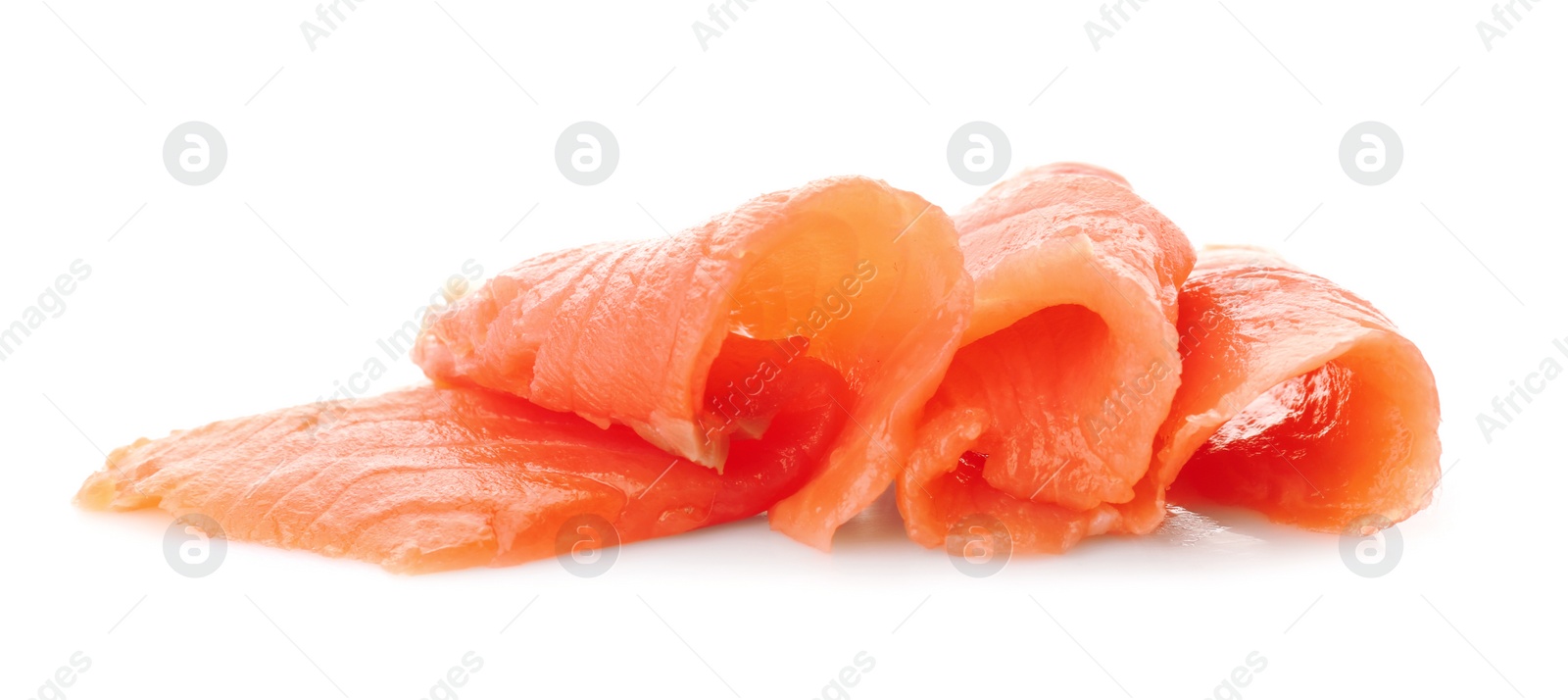 Photo of Fresh sliced salmon fillet on white background