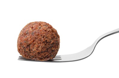 Photo of Delicious falafel ball and fork isolated on white