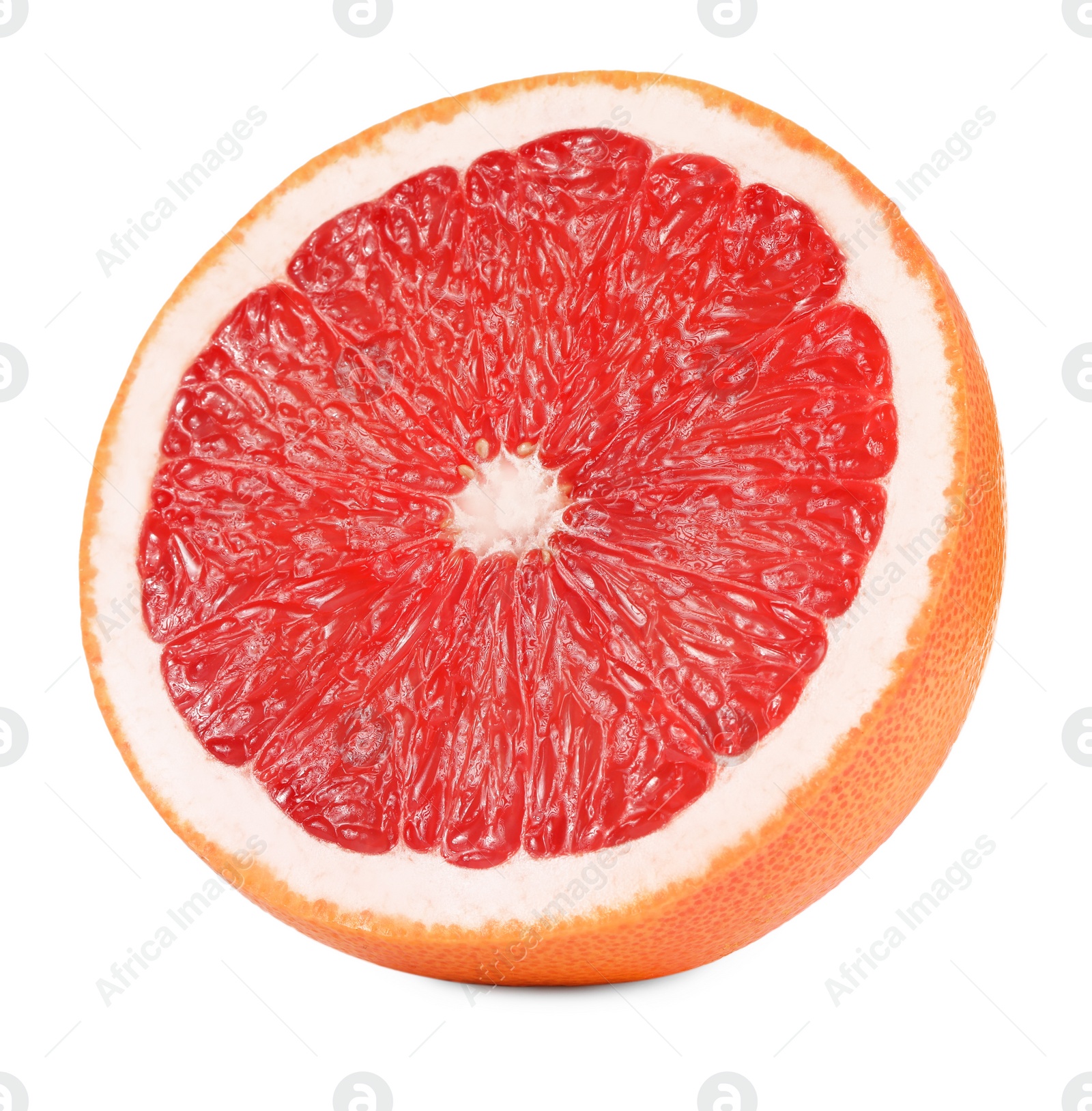 Photo of Halved ripe grapefruit isolated on white. Citrus fruit