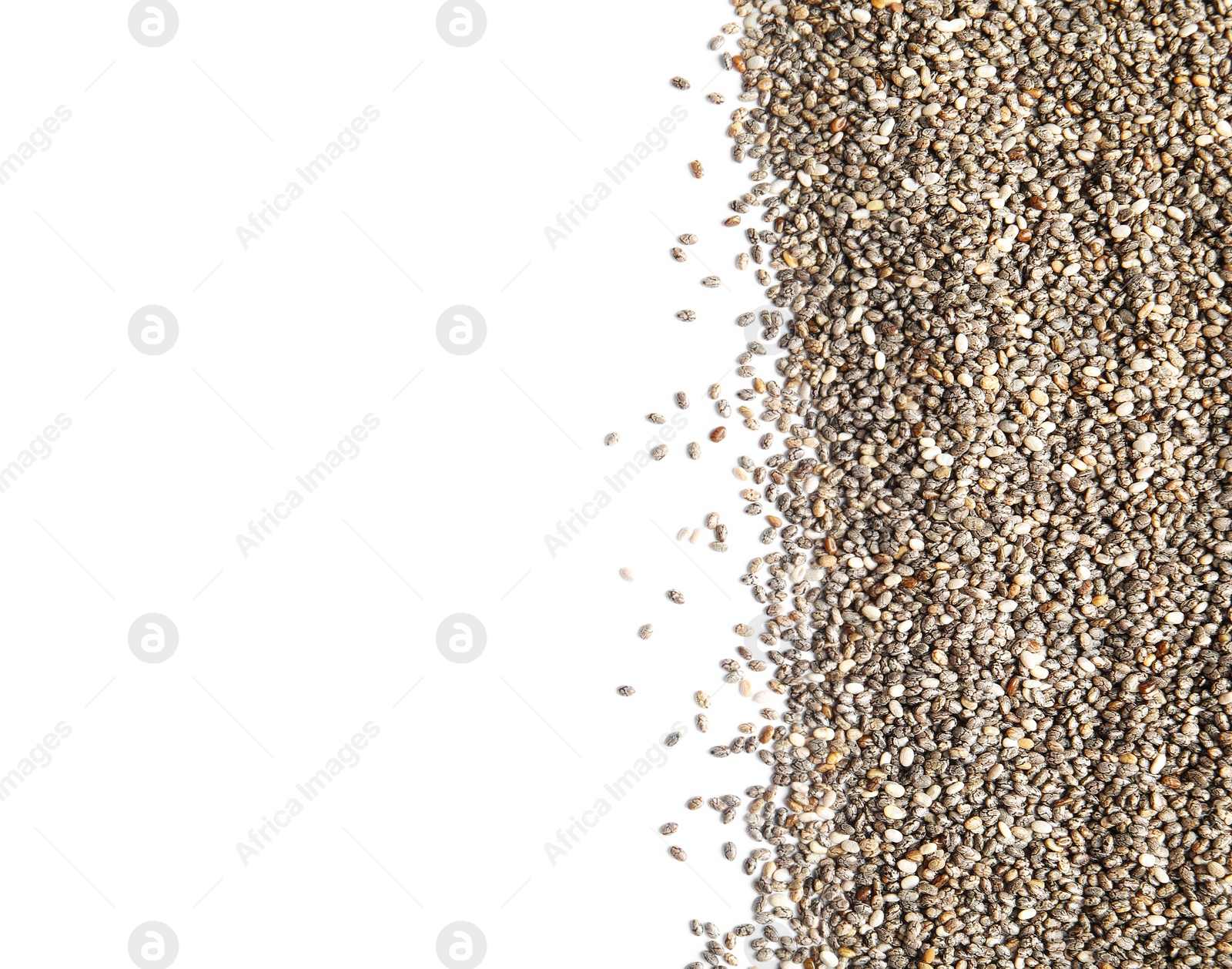 Photo of Chia seeds isolated on white, top view