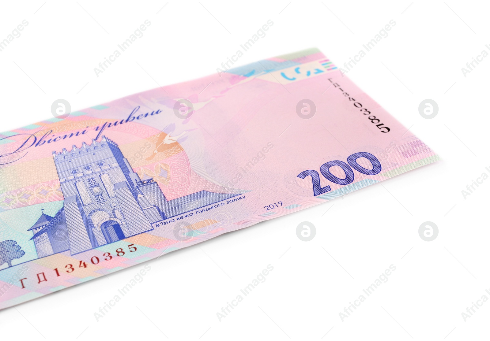 Photo of 200 Ukrainian Hryvnia banknote on white background