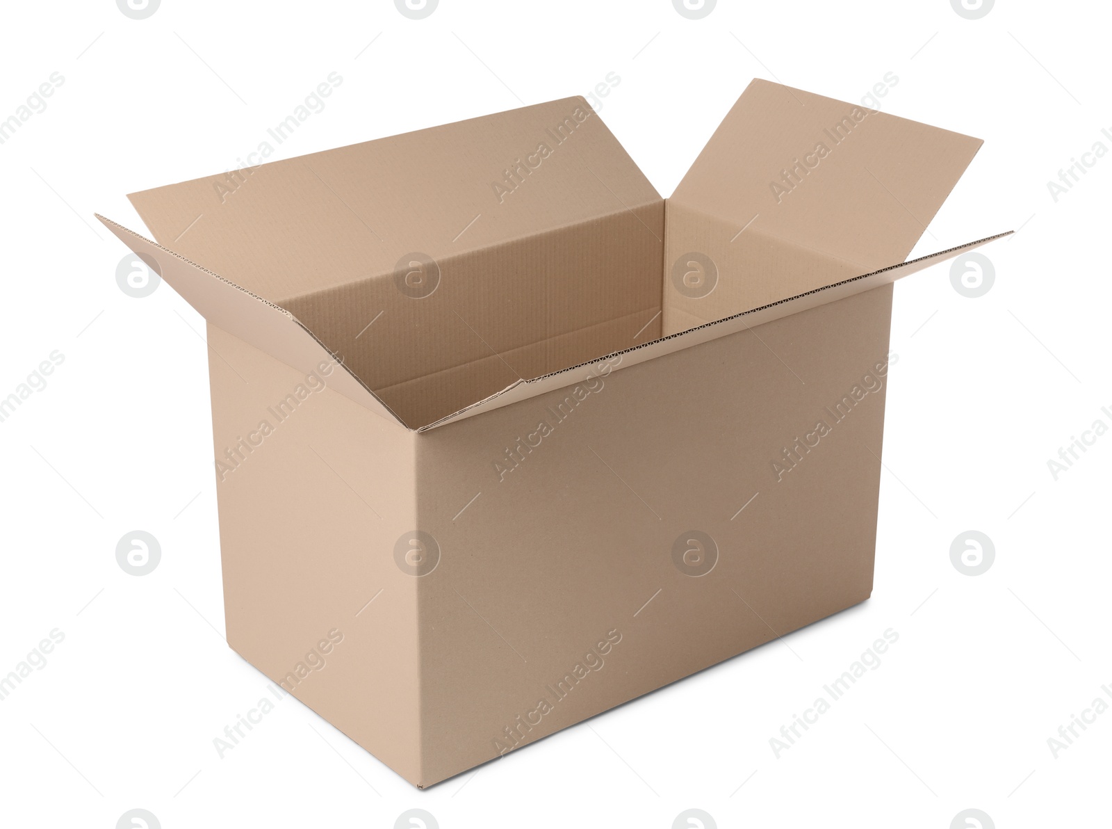 Photo of Open empty cardboard box isolated on white