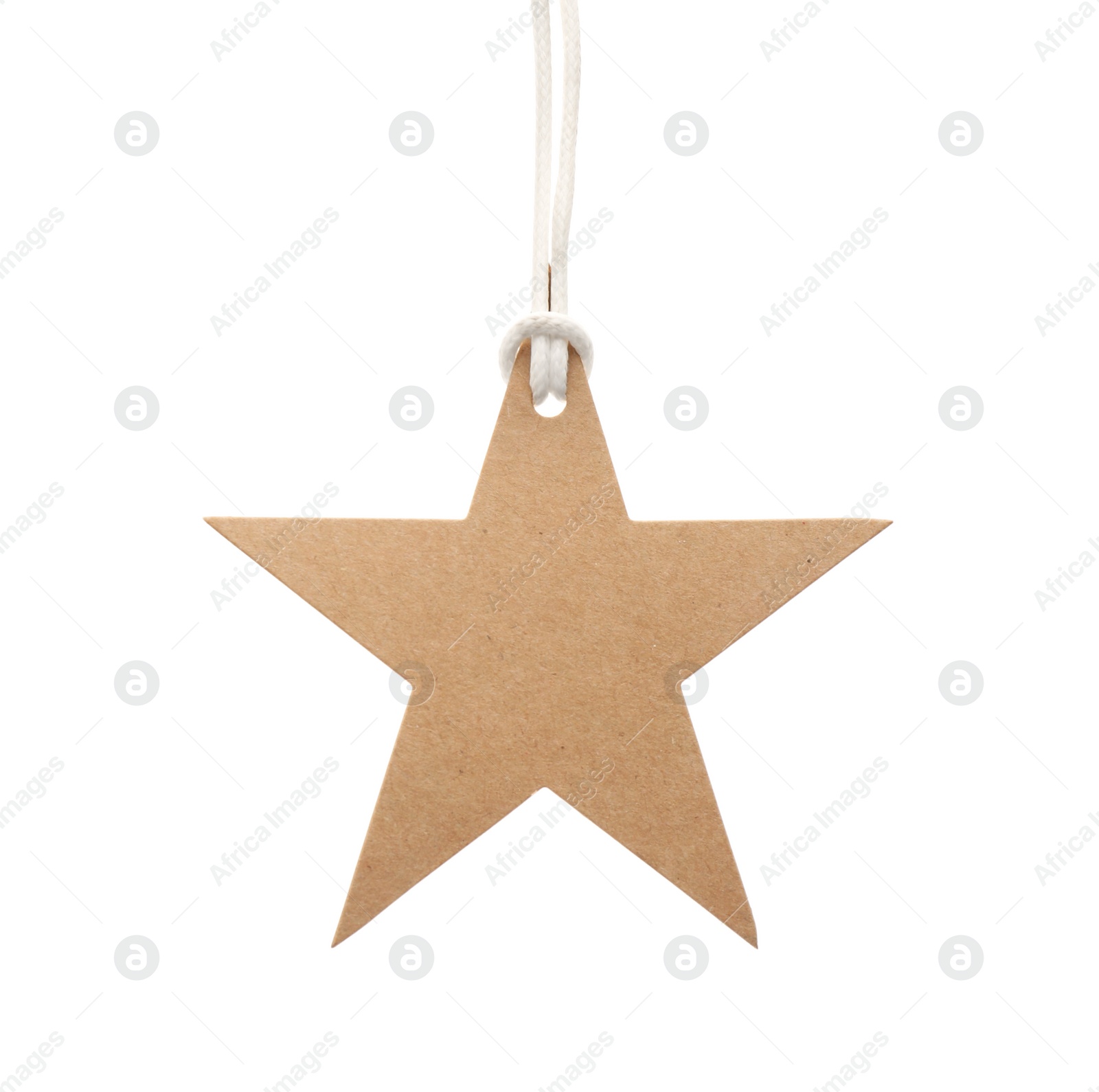 Photo of Star shaped cardboard gift tag with space for text isolated on white