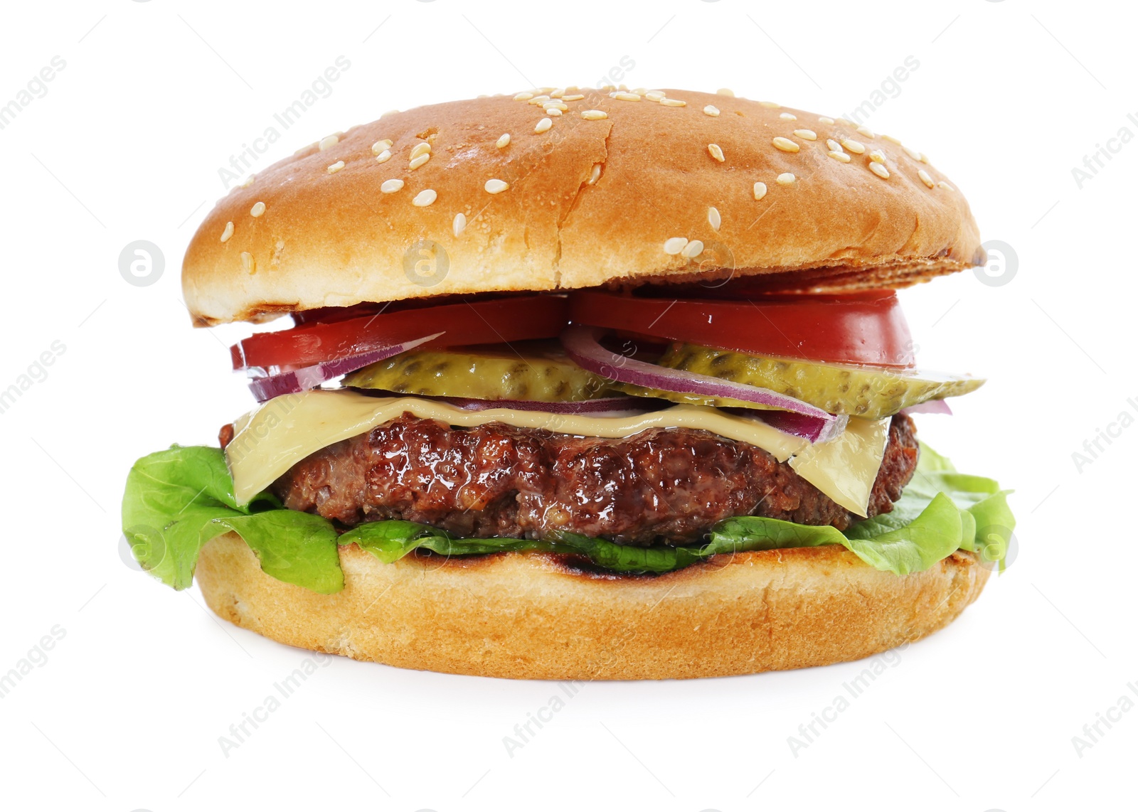 Photo of Burger with delicious patty isolated on white